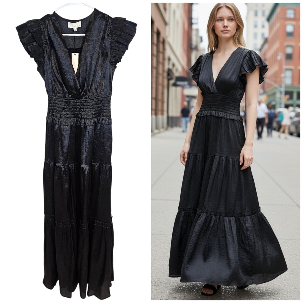 Pinch Black Maxi Dress with Flutter Sleeves